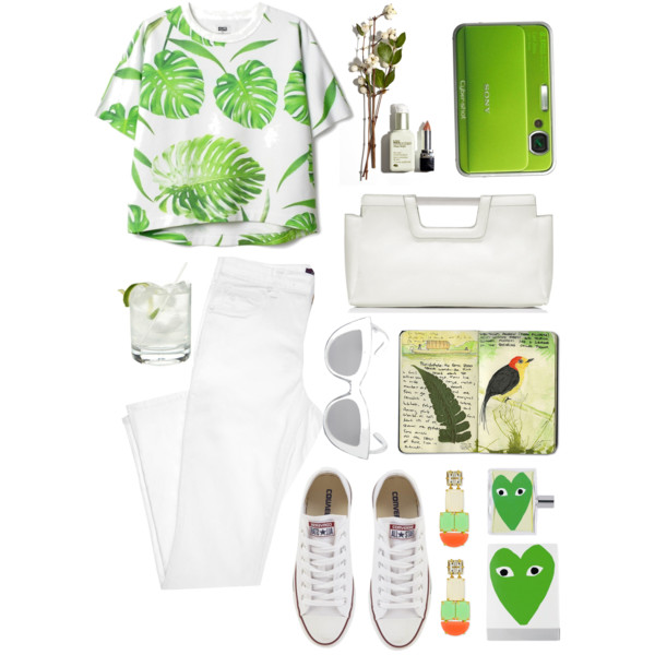 A fashion look from June 2015 featuring white jeans, converse shoes and white handbags. Browse and shop related looks.