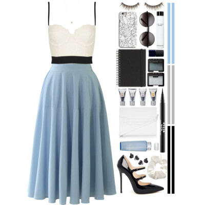 A fashion look from May 2015 featuring white crop top, pleated skirt and black pumps. Browse and shop related looks.