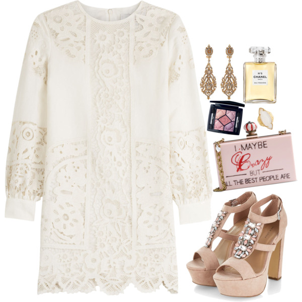 A fashion look from June 2015 featuring white cocktail dresses, heels &amp;amp; pumps and pink purse. Browse and shop related looks.