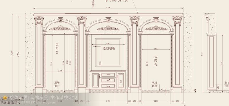 欧式立柱设计图：护墙板，嵌入式家居，整木家居设计图纸：版权归大国工匠所有