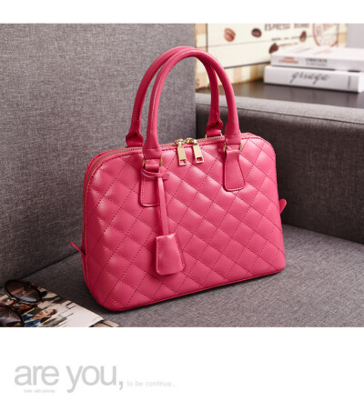 2015春夏新款时尚简约单肩包女包菱格贝壳包手提包