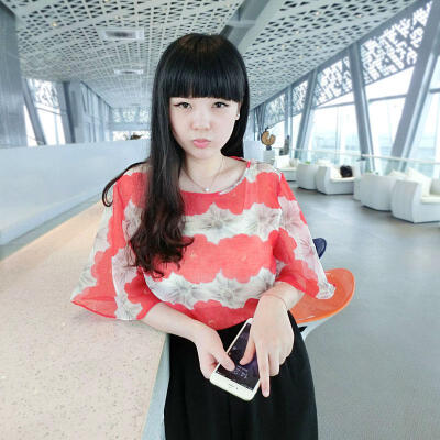 小妍家2015夏女 韩版喇叭短袖欧根纱混雪纺衫 宽松条纹印花上衣