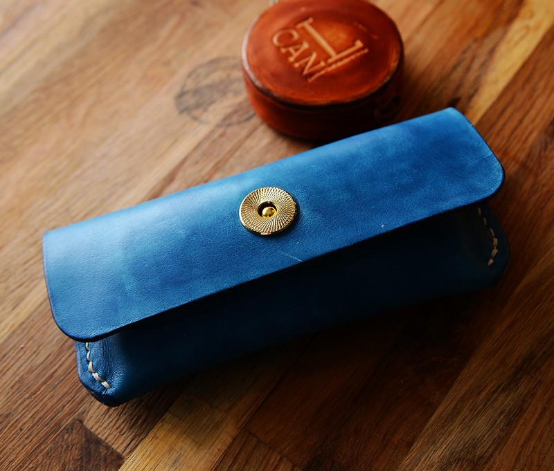 手染蓝色意大利植鞣革真皮 BLUS 布鲁斯十10孔口琴包套 | Showbagnow