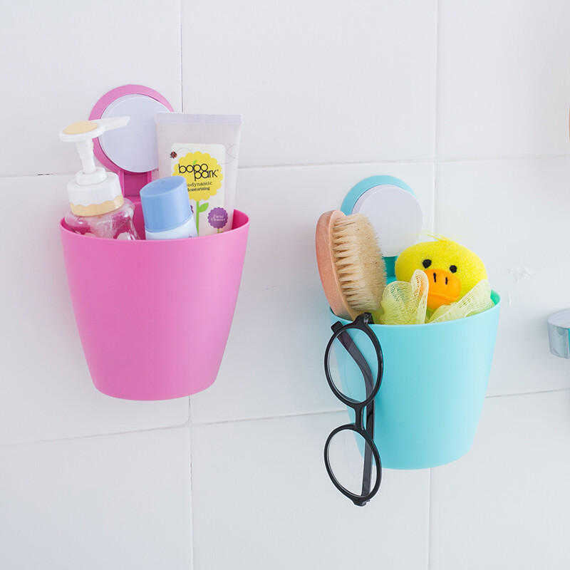 懒角落 厨房挂式置物篮 浴室吸盘杂物篮 化妆品收纳篮整理筐62653