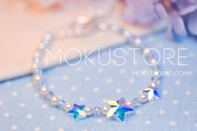 定制 MokuStore●手工●清新 幻彩施家水晶星星+珍珠 锁骨链[Twinkle]