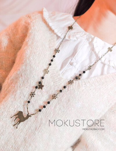 定制 MokuStore●手工●复古雪花+黑水晶 毛衣链|长项链[麋鹿先生の冬]