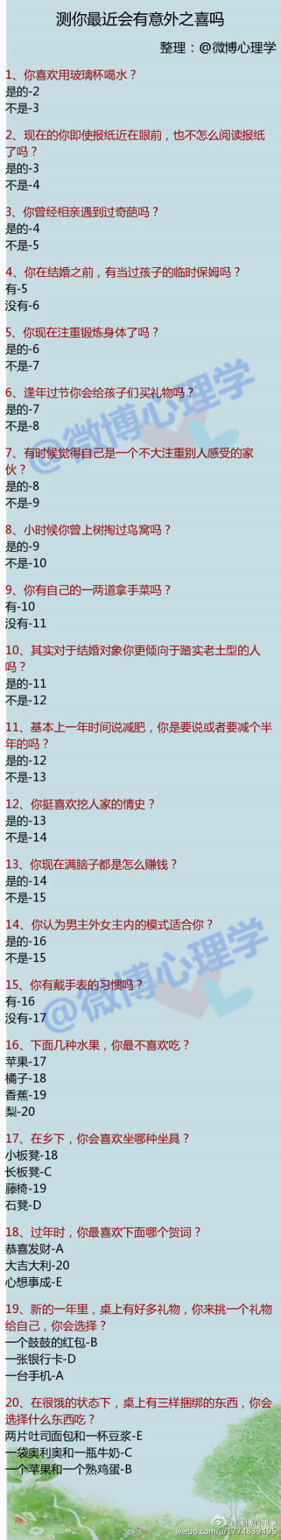 测测你最近会有意外之喜吗？我是C，你们呢#心理书签#