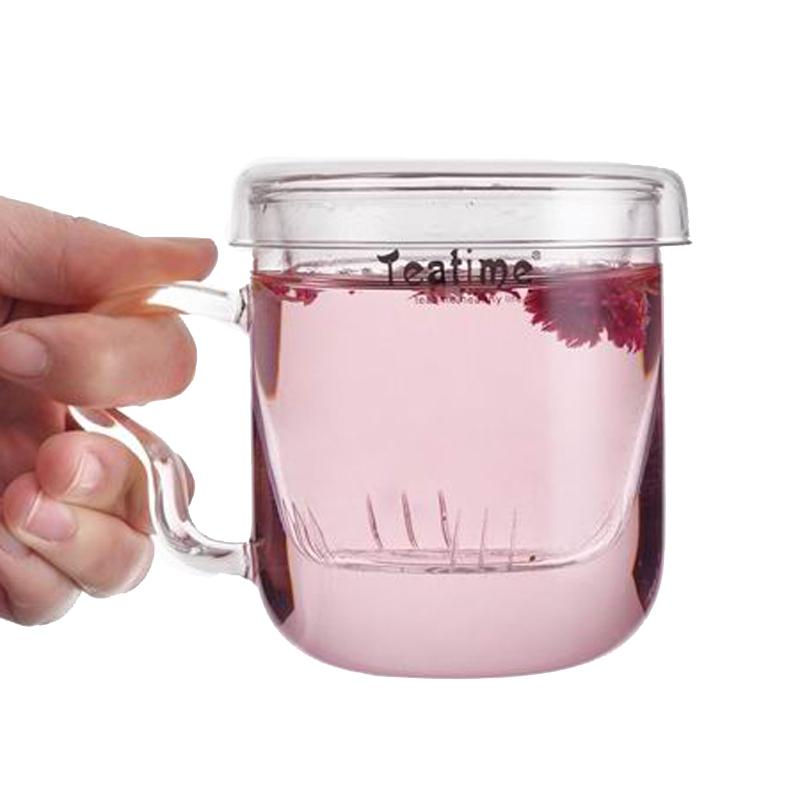 teatime粉红佳质茶杯水杯杯子耐热玻璃杯三件杯带把 小耳杯
