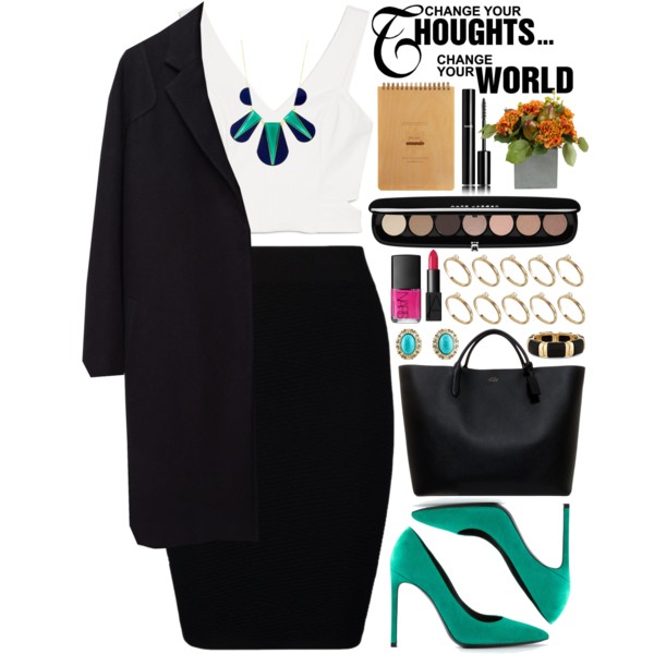 A fashion look from June 2015 featuring crop top, long coat and pencil skirt. Browse and shop related looks.