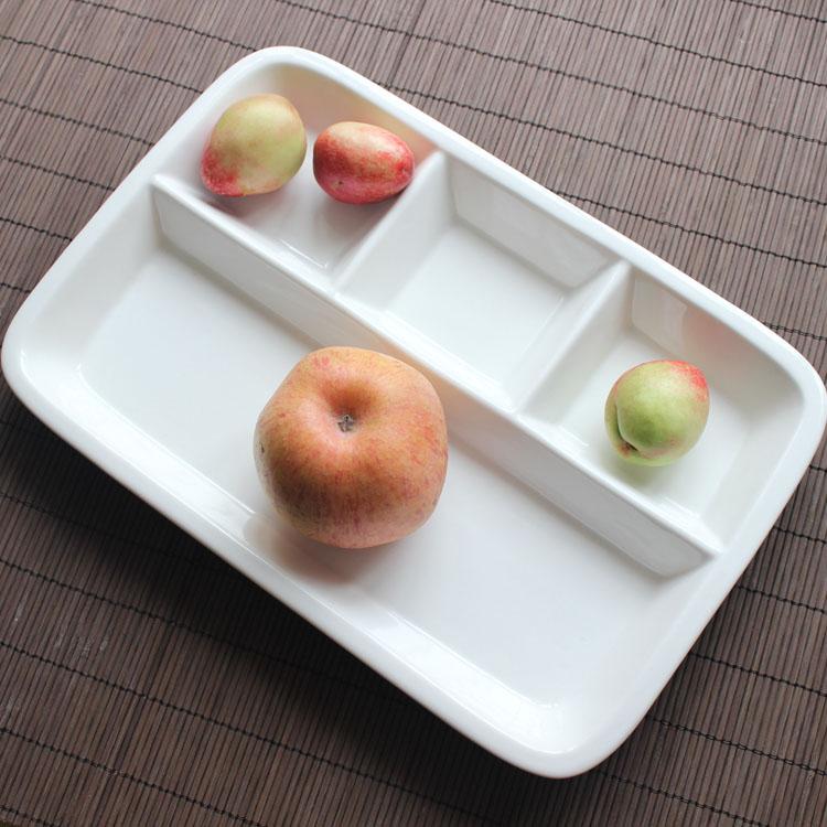 陶瓷分格碗碟儿童快餐盘微波炉三格圆形饭盒果盘分隔餐四格盘