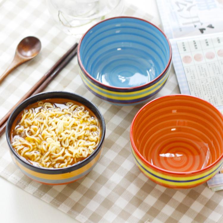 时尚创意条纹餐具环保彩虹碗 手绘家用陶瓷碗 可微波炉米饭碗