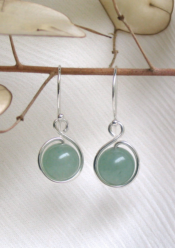 Jade Green Aventurine / Sterling Silver, Natural Stone, French Wire or Leverback, Dangle Earrings