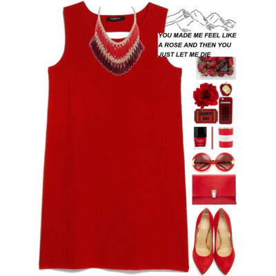 #red #dress #heels #Clutch #katespade #sunglasses #chic #Color