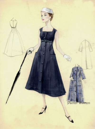 美国知名的奢侈品百货精品店Bergdorf Goodman 70年代时的服饰单品插画，一种复古的美