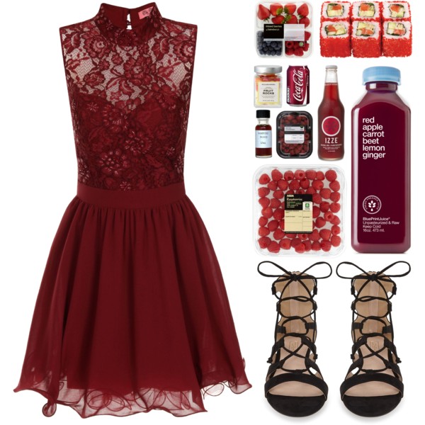 A fashion look from June 2015 featuring red cocktail dress and greek sandals. Browse and shop related looks.