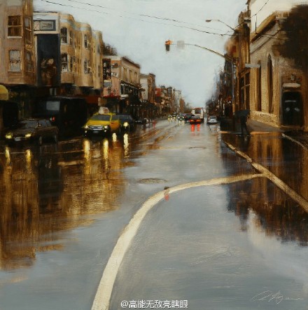 雨后的那一条街。画家Jonathan jungsuk Ahn