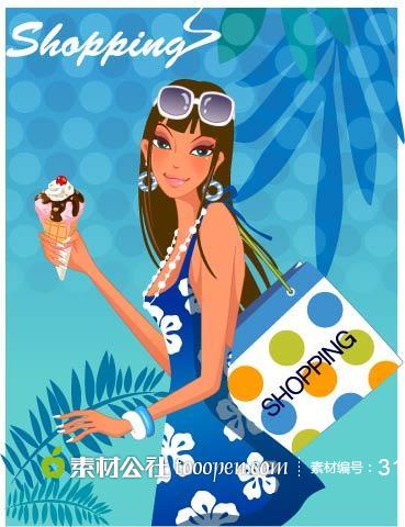 手拿雪糕的时尚女性购物素材