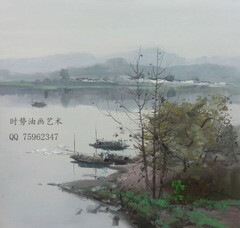 时势手绘原创风景油画挂画客厅书房有框画正品装饰画包邮【岸边】