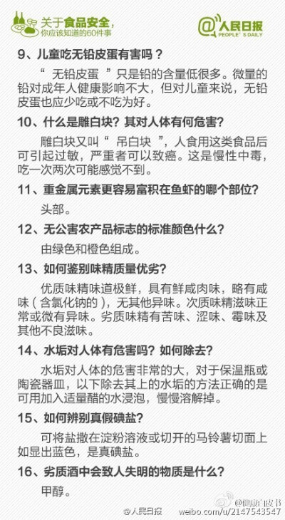 关于食品安全，你应该知道的60件事