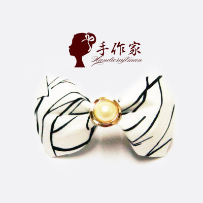 手作家原创手工发饰韩版森女日系高雅约风黑白条纹蝴蝶结发夹发圈
