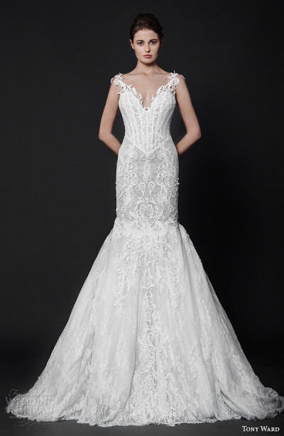 tony ward 2016 bridal v neckline lace cutout strap filigree embroidery fit to flare trumpet mermaid wedding dress attraction壁纸 婚纱 礼服 裙子 时尚 摄影