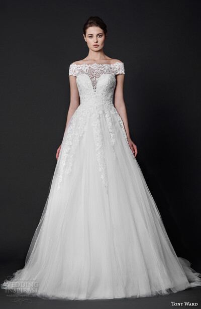 tony ward 2016 bridal off the shoulder lace illusion neckline a line wedding dress felicia壁纸 婚纱 礼服 裙子 时尚 摄影