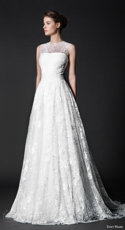 tony ward 2016 bridal sleeveless jewel neckline embroidery modified a line wedding dress versilla壁纸 婚纱 礼服 裙子 时尚 摄影