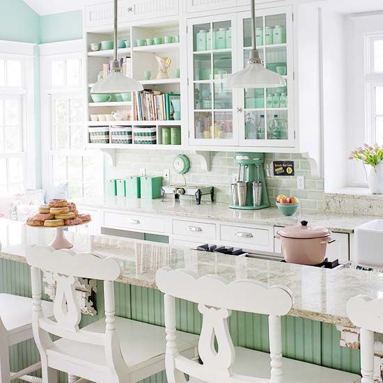 Cozy Accessories In cottage kitchens, homey accents are meant to be seen and used. Search garage sales and flea markets for dishes, glasses, and pottery in colors, shapes, and patterns that make you smile