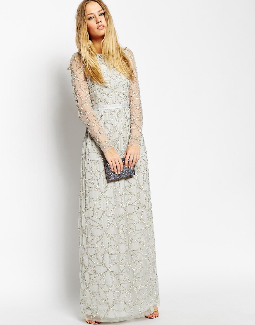 Image 1 of Needle &amp;amp; Thread Embellished Iridescent Tulle Maxi Dress