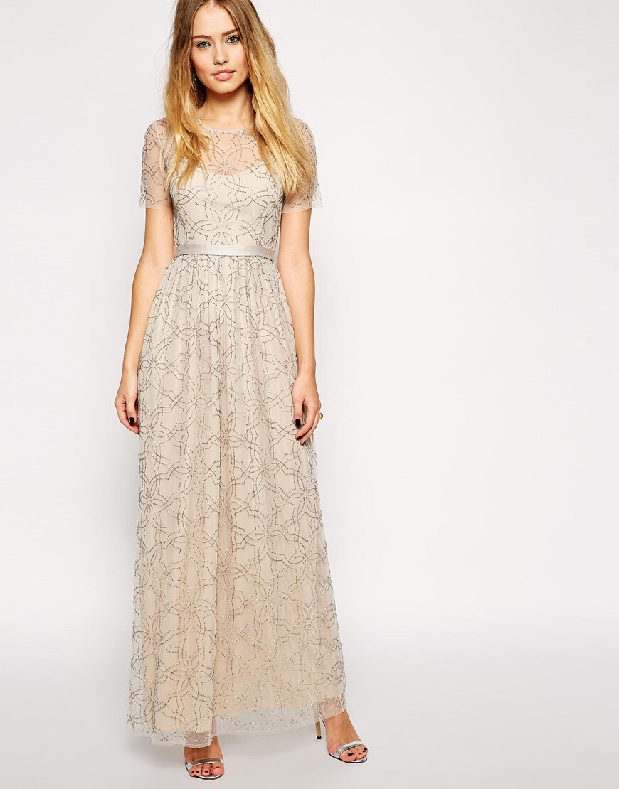 Image 1 of Needle &amp;amp; Thread Embellished Geo Tulle Maxi Dress