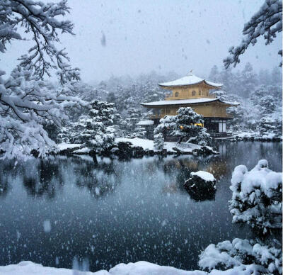 雪中京都金阁寺