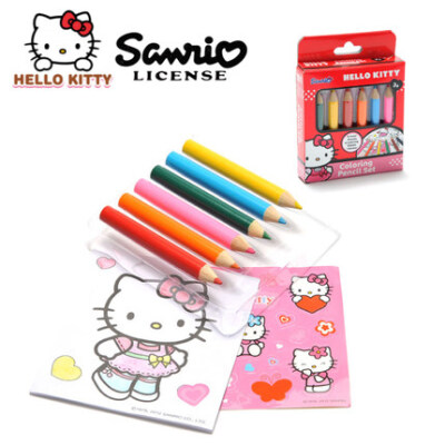 正品hellokitty凯蒂猫缤纷彩色铅笔 内附贴纸及画册 趣味添色玩具