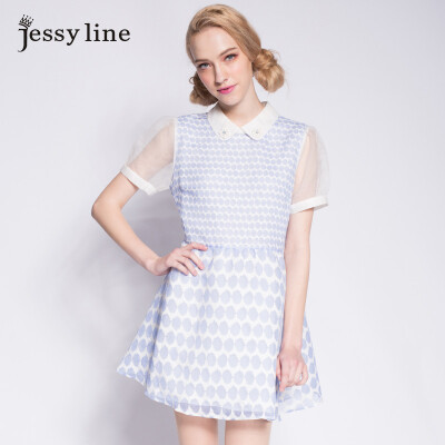 jessy line 修身显瘦波点短袖连衣裙