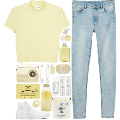 A fashion look from May 2015 featuring beige shirt, stretchy jeans and white high tops. Browse and shop related looks.