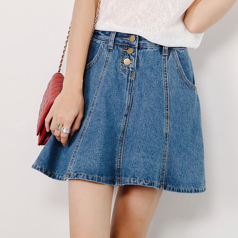韩版牛仔a字裙2015夏季显瘦百搭纯色牛仔半身裙短裙女