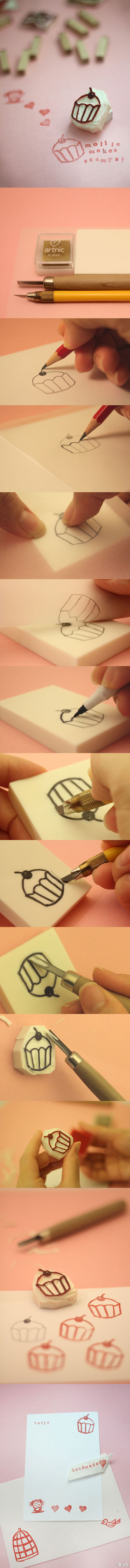 #How to make a rubber stamp# by molliemakes，刻一个橡皮章——hoho~四季都能做的有益手工，也许我该去扒扒抽屉，也来刻个什么了……