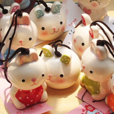 三月鸢尾 可爱日式闺蜜情侣礼物咖啡店居家装饰 兔子陶瓷风铃