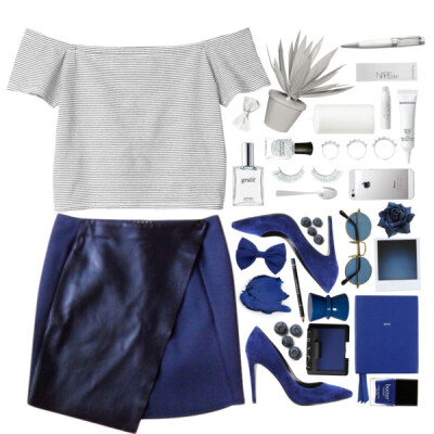 A fashion look from May 2015 featuring crop top, blue skirt and leather shoes. Browse and shop related looks.