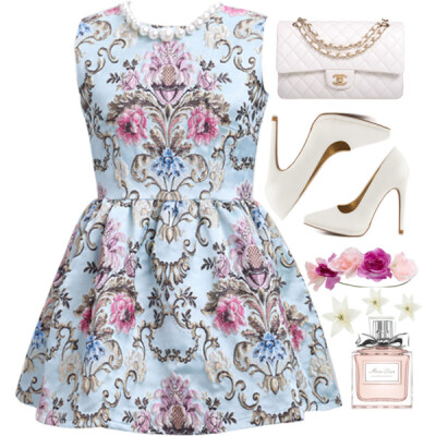 #dress #party #missdior #flawers #chanel #heels #white Created in the Polyvore Android app. http://www.polyvore.com/android