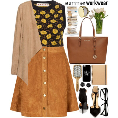 A fashion look from June 2015 featuring black top, suede leather jacket and circle skirt. Browse and shop related looks.