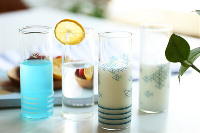 食器 清新创意玻璃水杯 圆直筒玻璃杯子 玻璃牛奶杯 饮料杯 Zakka