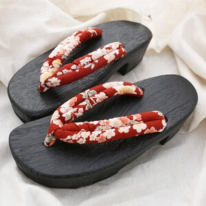 橡胶底 凉鞋日本木屐女式女款cos黑色黑涂黑烧半月木屐拖鞋的图片