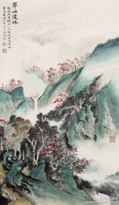 【吴湖帆的山水画】吴湖帆：现代绘画大师，书画鉴定家。早年与溥儒被称为“南吴北溥”，后与吴子深、吴待秋、冯超然、在画坛有“三吴一冯”之称。所画没骨荷花,婀娜绰约,创有新格。