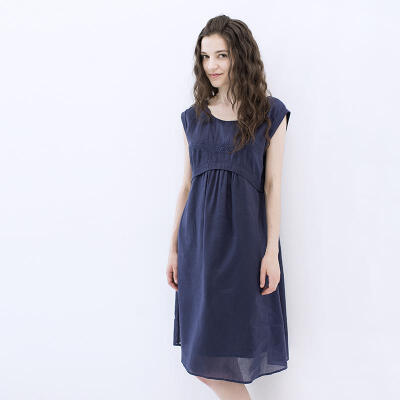 鱼岛主人2015夏季北欧刺绣复古背心裙无袖连衣裙322