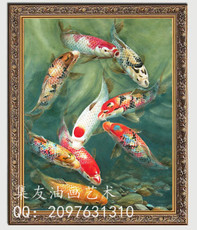 集友艺术纯手绘动物鱼油画玄关餐厅酒店装饰画美画正品