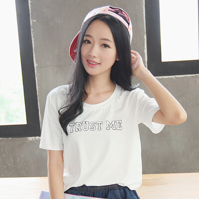 2015韩版打底衫夏装新款大码女装字母印花体恤纯棉修身T恤女短袖