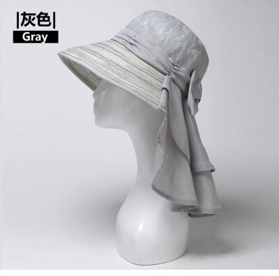 2015天猫韩版女防晒沙滩百搭太阳帽夏季可折叠大檐面纱太阳帽潮女