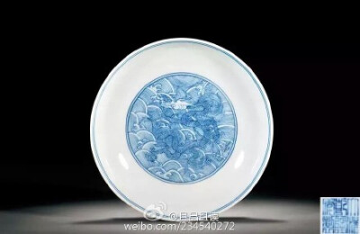 #嘉德15秋拍#清乾隆【青花海水龙纹盘】直径 17.5 cm 成交价：RMB 115,000 2浦园千秋别墅