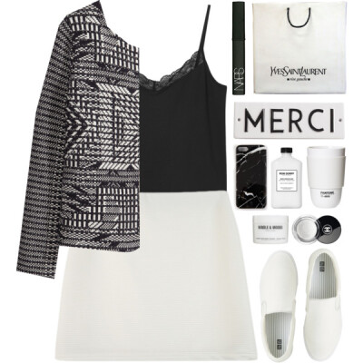 A fashion look from June 2015 featuring cotton cardigan, black singlet and white skirt. Browse and shop related looks.