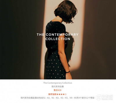 The Contemporary Collection 即「现代系列合集」，该滤镜包是 2013 年推出的，时间较早，包含了 A1 - A3、N1 - N3、H1 - H3、H4 - H6 共 4 个部分 12 种预设滤镜，中国区售价为 18 元。同时，这一系列也是笔者购买…